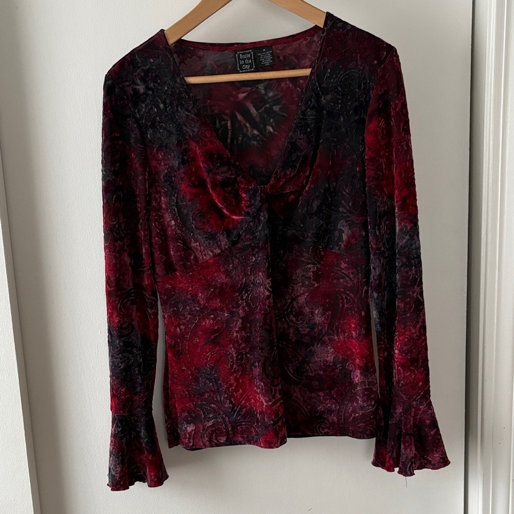 Suzie in the city Y2K Baby Doll Burnout Velvet Bell Sleeves Blouse M